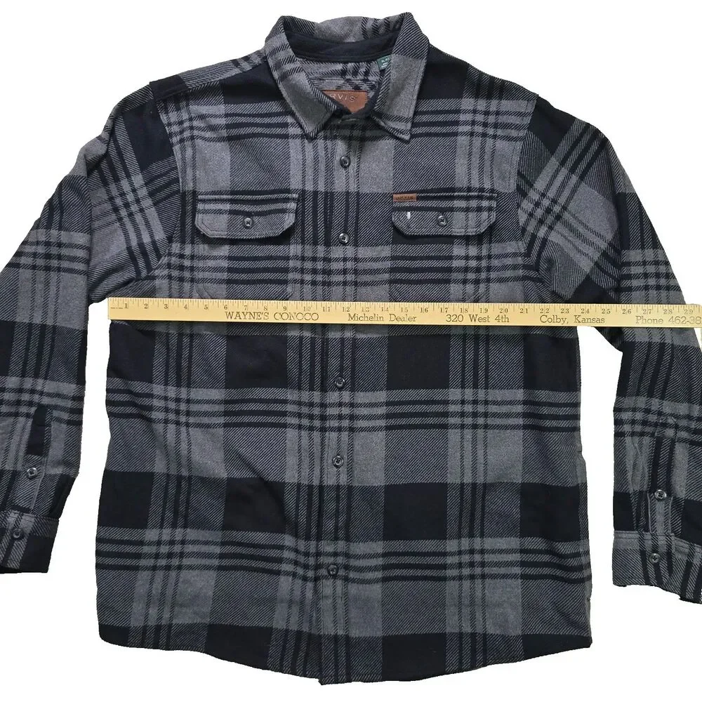 Orvis Gray Black Plaid Big Bear Heavyweight Flannel Long Sleeve Shirt Jacket XL